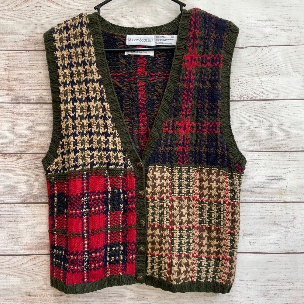 VINTAGE ROBERT SCOTT HAND KNIT‎ PATCHWORK VEST